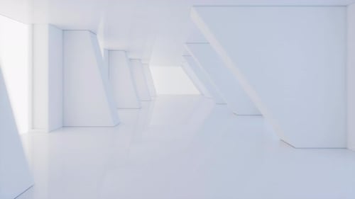 Pass through the empty white tunnel