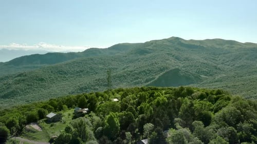 Aerial Panorama View of Mountains Landscape with Green Forest