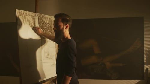 Man Drawing Still Life in Art Studio