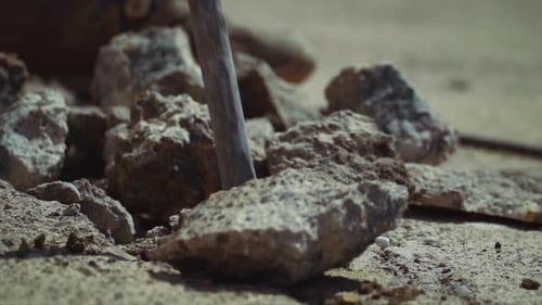 Jackhammer Drills Through Concrete Pavement Close Up