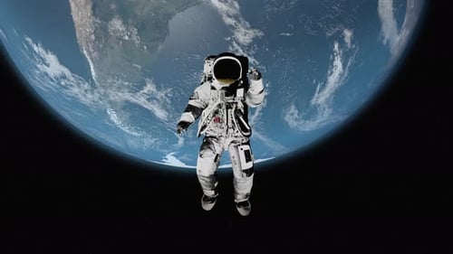 Astronaut im Weltraum winkt