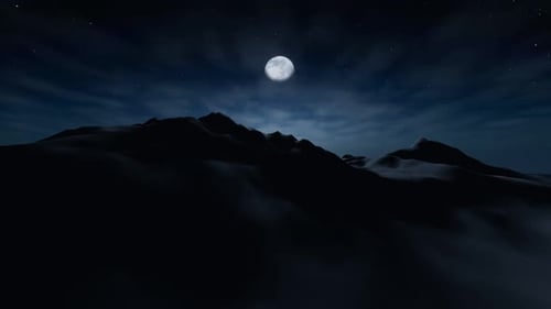 Night Sky with Full Moon Over Dark Mountains
