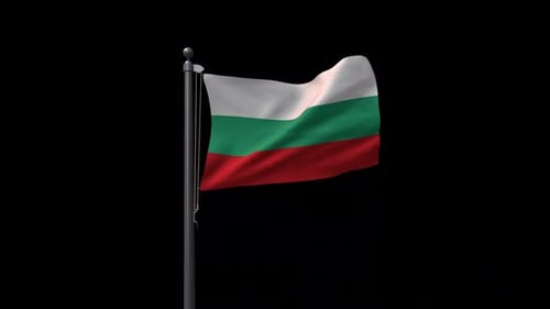Realistic 3D Waving Bulgarian Flag On Pole