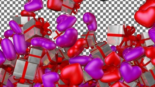 3D Animated Falling Hearts and Gifts Background