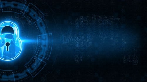 Glowing Futuristic Padlock on Digital Network Loop