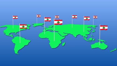 Lebanon National Flag Fly On Earth Map Animation