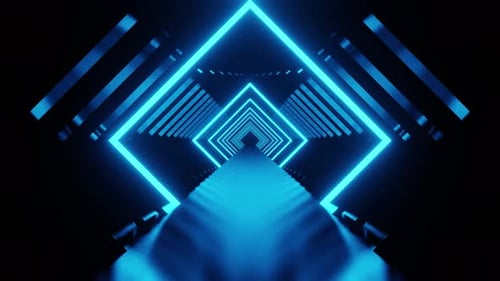 New Light Blue Square Tunnel With Mirrored Lines Background Vj Loop 4K