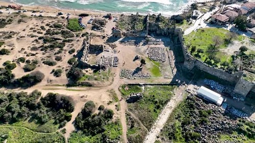 Ruins of an ancient city aerial view 4 K Turkey Side