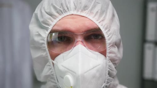 Medical Professional in Protective Gear Close Up