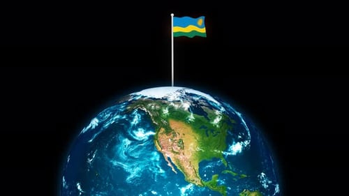 Rwanda Flag Waving on Rotating Earth 3D Animation