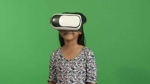 Girl Wearing VR Headset on Green Screen