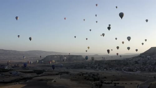 Numerous Balloons Over the Cappadocia Landscape