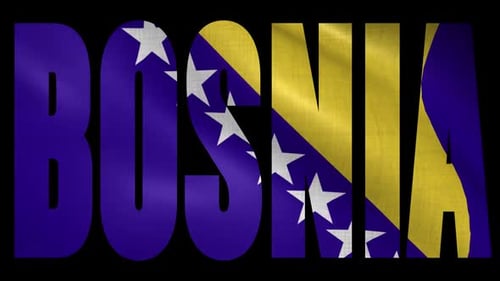 Waving Bosnia Flag Inside Country Name Text Animation