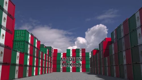 3D Made in Mexico Text Reveal on Shipping Containers