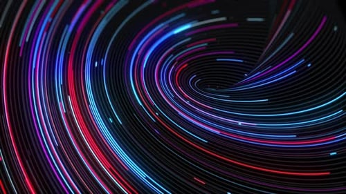 Glowing Neon Lines Swirl in Abstract Digital Vortex Background