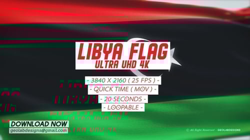 Realistic Libya National Flag Waving Slow Motion