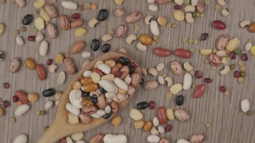 Raw Beans and Lentils Overhead Close Up