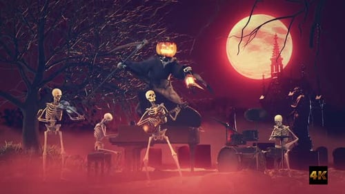 Halloween Skeleton Band Performing Under Spooky Full Moon