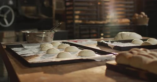 Animation von Brötchen und Broten, die zum Backen zubereitet werden
