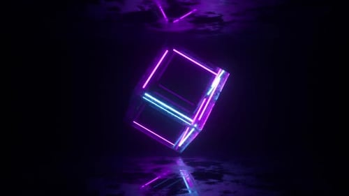 Glass Cube With Neon Tubes Loop