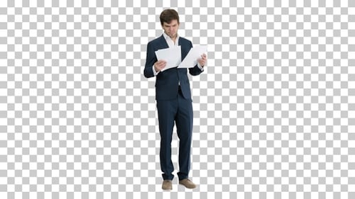 Businessman reading documents or report, Alpha Channel
