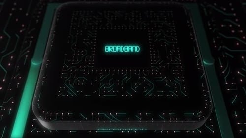 Futuristic Digital Circuit Board Animation with Broadband Text Reveal
