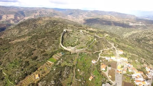Fly Above Village and Medieval Castle of Numão, Portugal