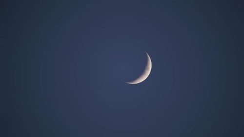 8K Thin Crescent Moon Moonset in Cloudless Sky