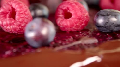 Chocolate Cake with Berries Close Up View