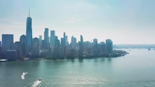Cinematic Aerial New York Sunny Summer Day United States of America Manhattan