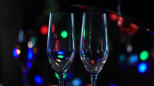 Celebration with Two Clinking Champagne Glasses. Close Up