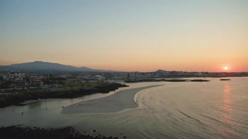 The beautiful scenery of the sunset seaside. Hamdeok, Jeju Island.