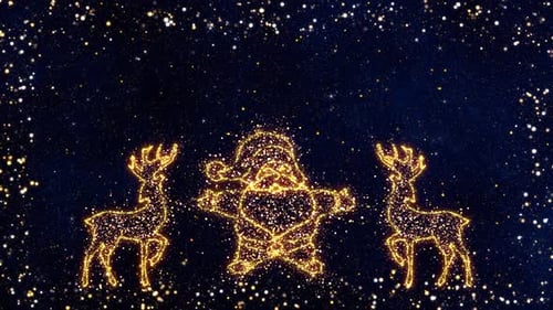 Golden Sparkling Christmas Santa and Reindeer Background Loop