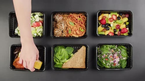 Take Away Meals Top View Food Delivery in Disposable Containers Balanced Nutrition
