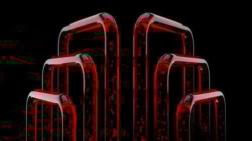 Neon Red Tubes with Flowing Bubbles Abstract Animation