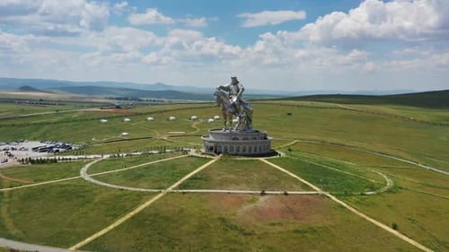 Aerial Around View of Genghis Khan Statue Mongolia