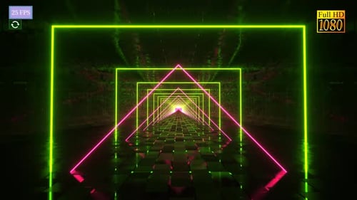 Abstract Neon Tunnel with Glowing Geometric Shapes