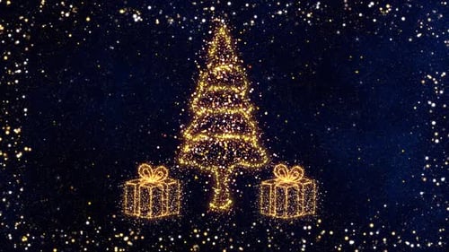Sparkling Christmas Tree and Gifts Particle Celebration Background