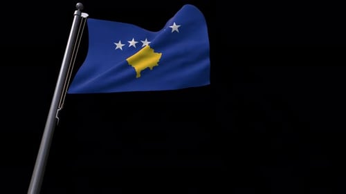 Kosovo Flag Waving on Pole with Realistic Fabric