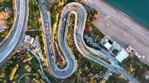 Traffic on the Beach Aerial View 4 K Turkey Antalya
