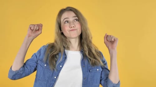 Woman Making Hand Gestures and Smiling