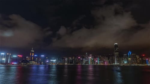 Hong Kong, China | Wide angle view of the Skyline at night