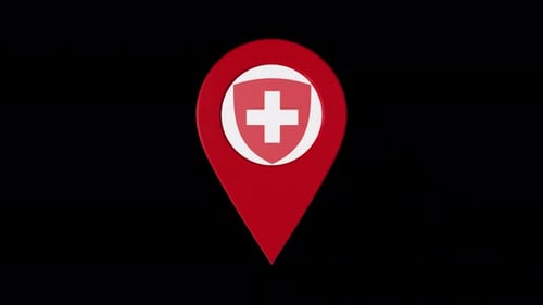 Red 3D Medical Cross Location Pin Icon Animation