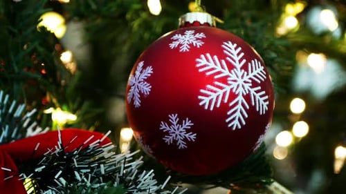 Christmas Ornament Close-Up with Twinkling Lights