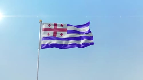 Realistic Flag Waving Animation on Pole with Blue Sky