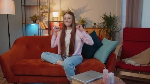 Excited Child Girl Surprised Shocked By Sudden Victory Good Win News Celebrating Wow Reaction