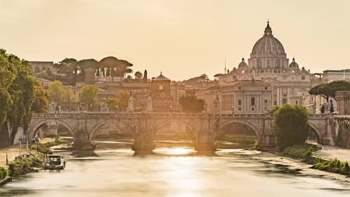 Roma, Italy, Timelapse - The Papal Basilica of Saint Peter in the Vatican before the Sunset
