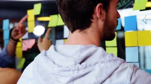 Team Brainstorming Creative Strategy Using Sticky Notes