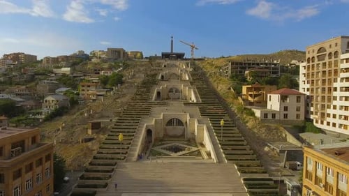 Drone Flying Over Famous Cafesijian Museum of Art and the Cascade, Traveling