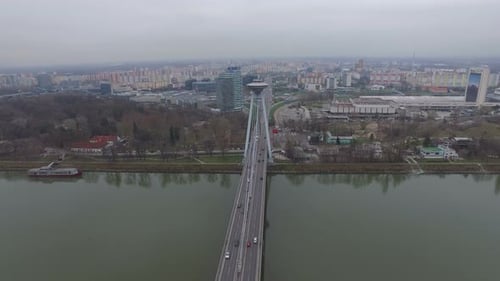 Cable-Stayed Bridge and Cityscape Aerial View